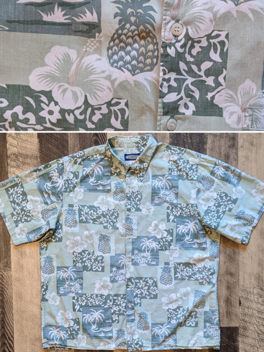 Reyn Spooner Phil Edwards Shirt Green Cotton Hawaiian Shirt Button-Up